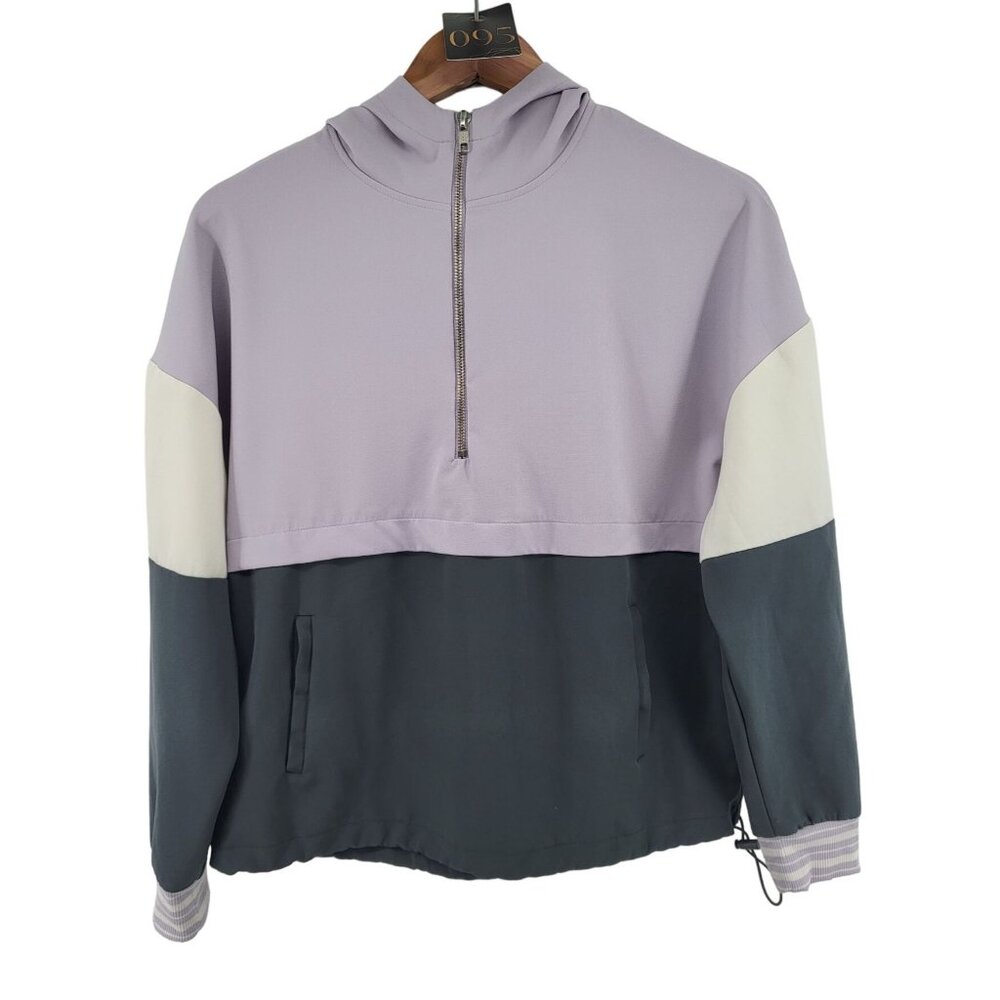 Avia Womens Colorblock Hoodie Jacket S 4-6 Purple/Black Polyester/Spandex